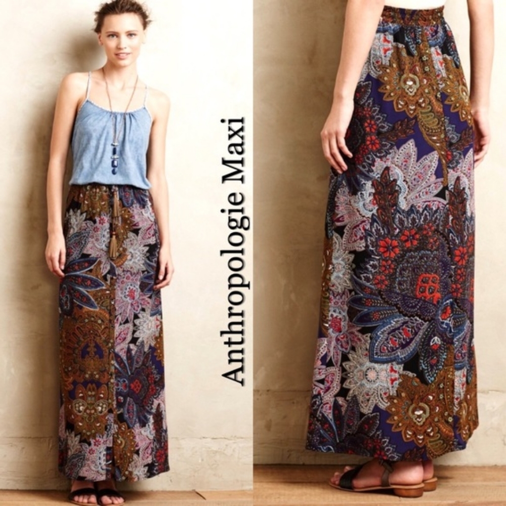 Anthropologie Petaled Paisley Maxi Skirt by Vanessa Virginia XS